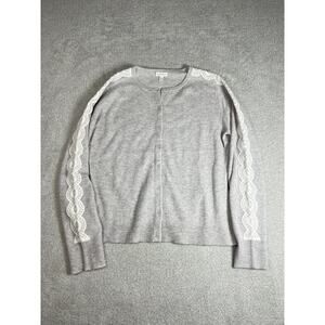 Garnet Hill Women's Gray & White Cashemere Button Down Sweater Size Medium